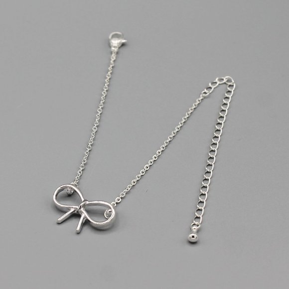 Jewelry bracelet bow cute adorable silver tone dainty minimalist fashion new - Picture 5 of 5